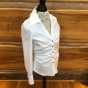Cache long sleeve blouse white stretchy button up